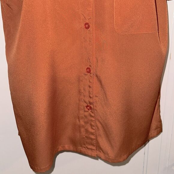 Vintage 70s/80s Irka Rust Orange Polyester Button-Up Short Sleeve Shirt - Picture 3 of 8